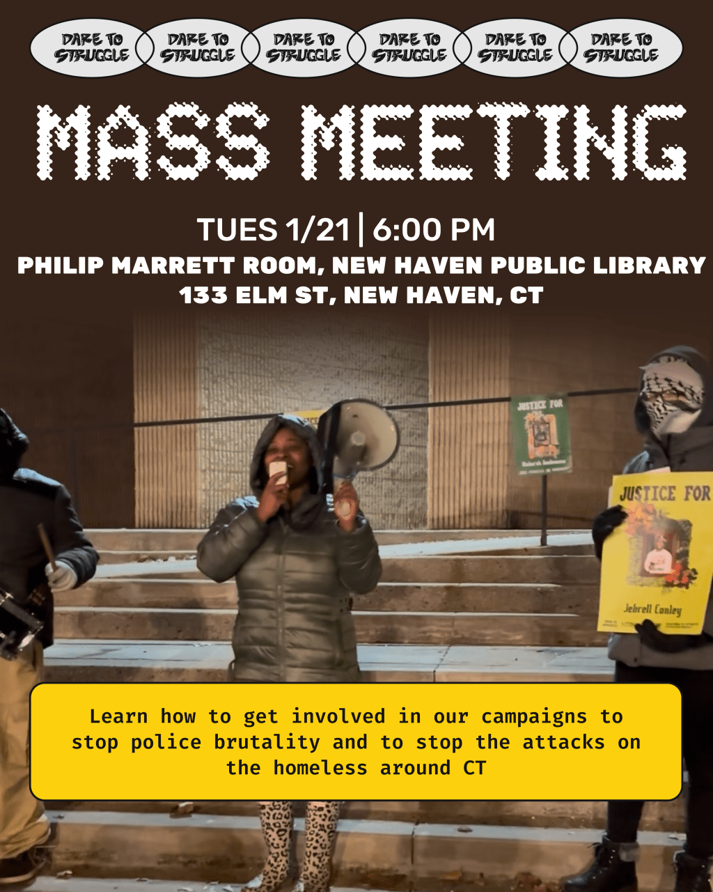 Tues Jan 21st Mass Meeting in New Haven, CT