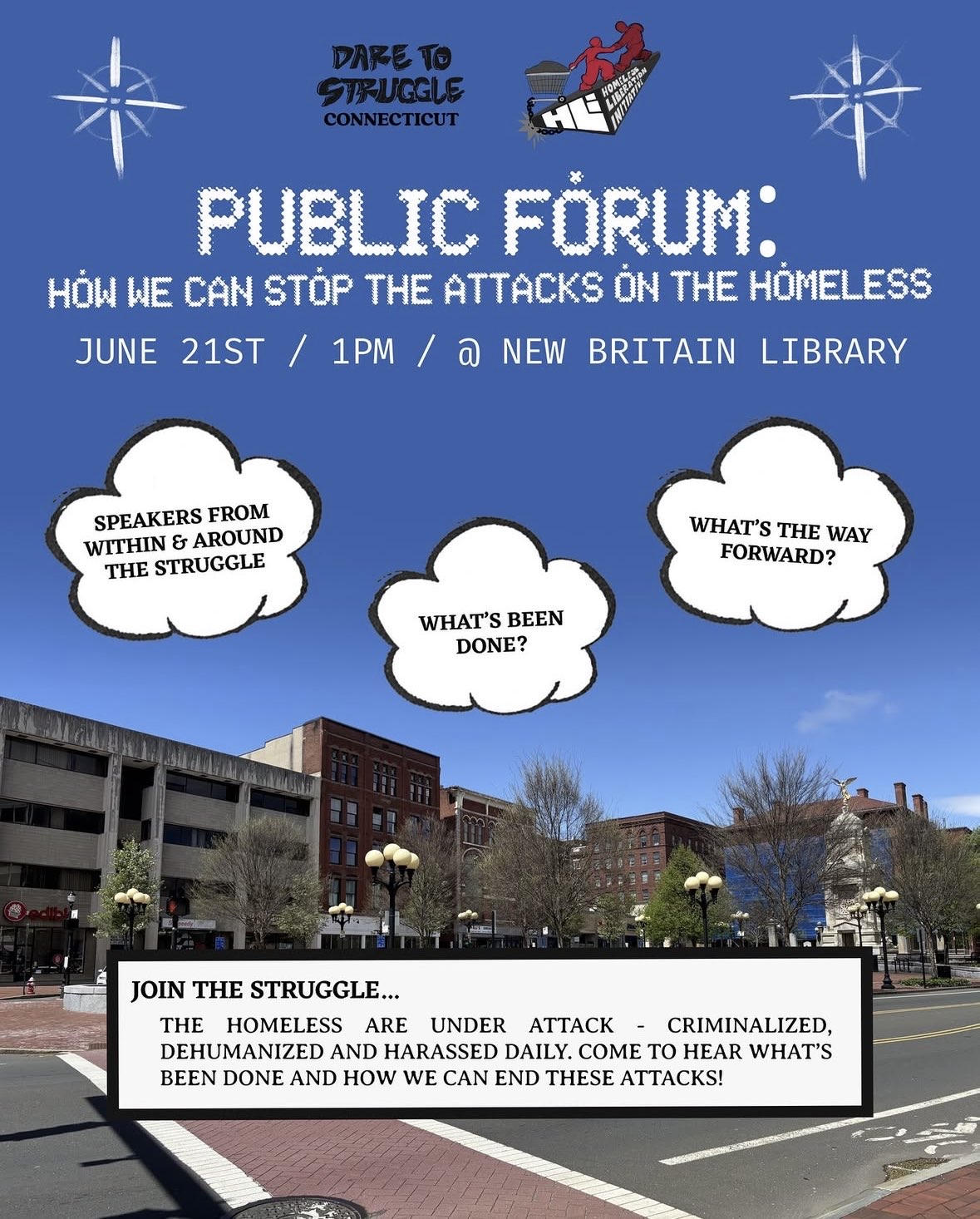 Sat 6/21 @1pm – Public Forum on how we can stop the attacks on the&nbsp;homeless