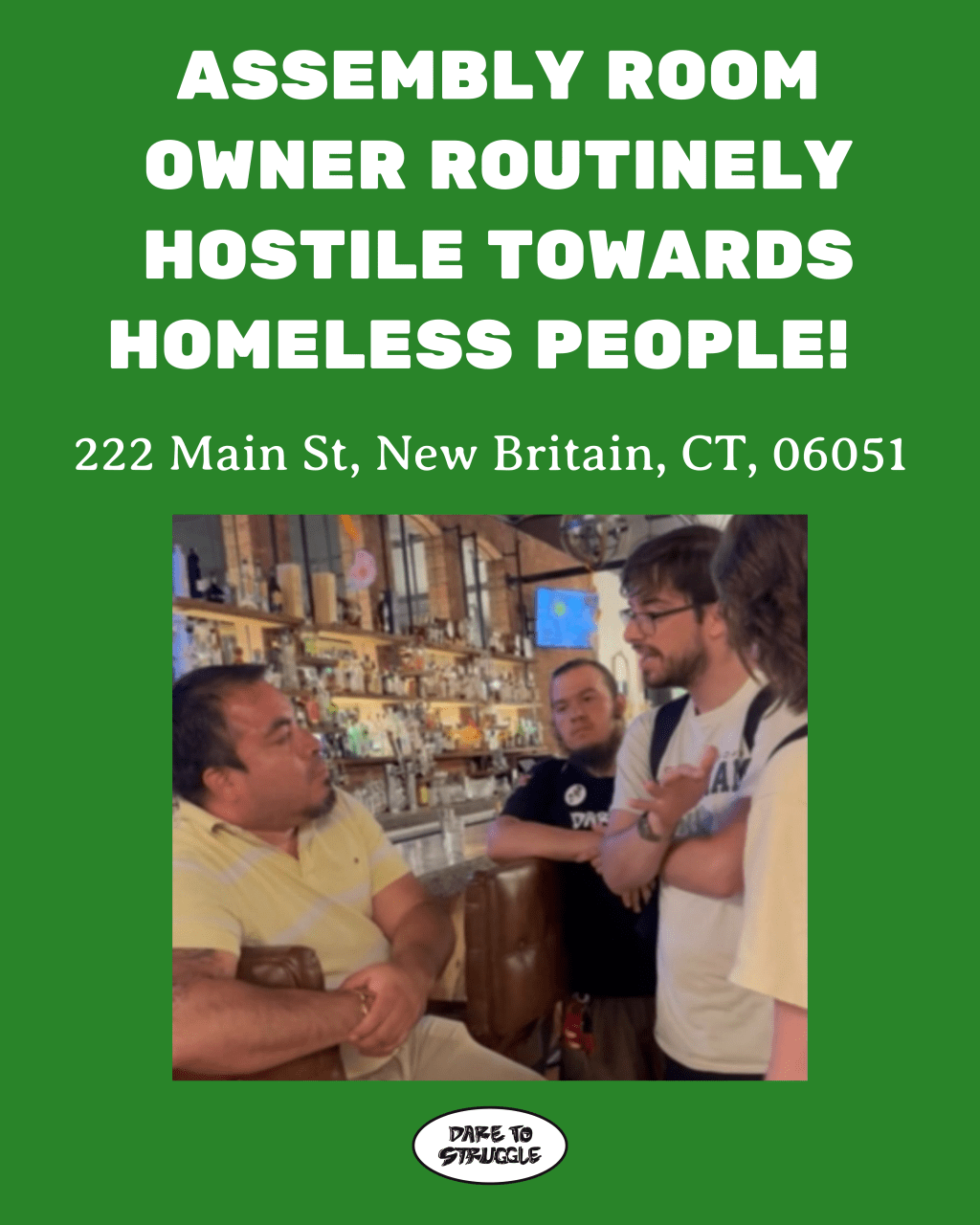 Assembly Room Owner Routinely Hostile Towards Homeless&nbsp;People!