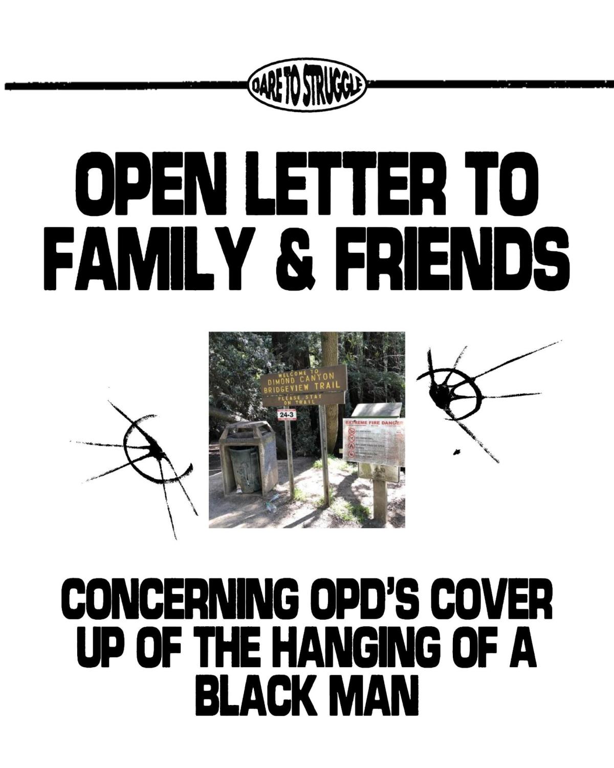 OPEN LETTER TO FAMILY & FRIENDS CONCERNING OPD’S COVER UP OF THE HANGING OF A BLACK&nbsp;MAN