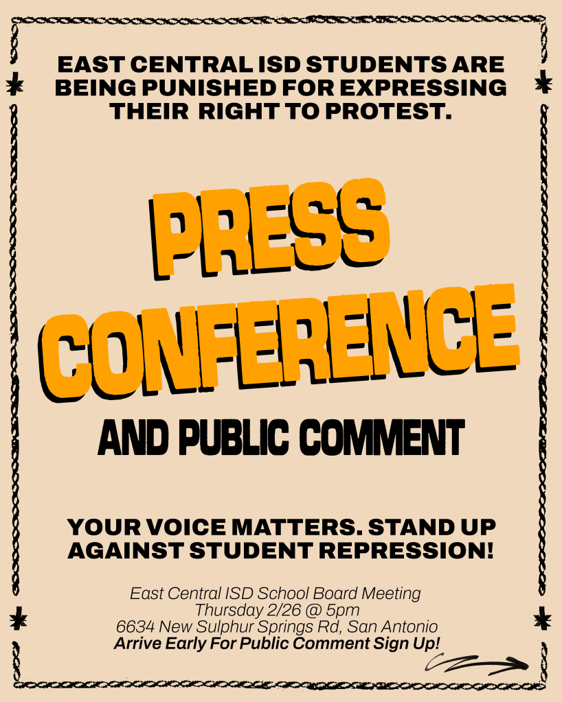 PRESS CONFERENCE: EAST CENTRAL ISD is punishing students for protesting against&nbsp;ICE